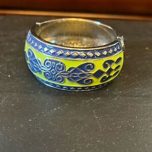 silver tone enamel hinge opening bracelet